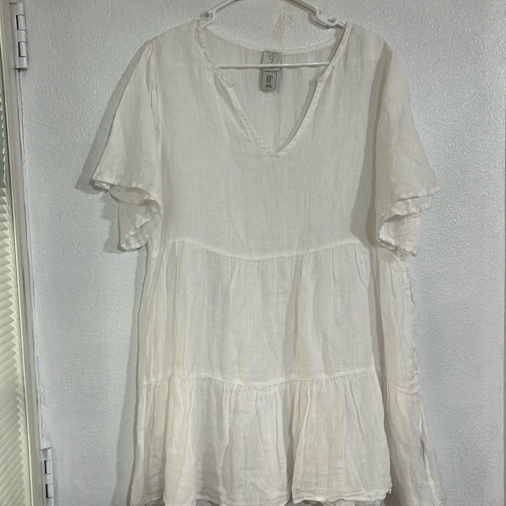 Joie 100% linen tunic mini dress lagan look lounge  beach summer spring M white